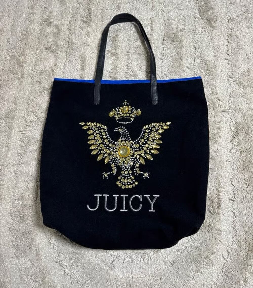 Juicy Couture Vintage Y2K Eagle Rhinestone Bling Black Wool Tote Purse